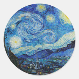 Van Gogh Starry Night. Impressionismus Vintage Kun Runder Aufkleber