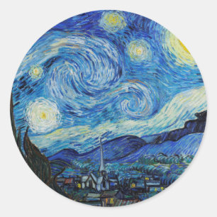 Van Gogh Starry Night. Impressionismus Vintage Kun Runder Aufkleber