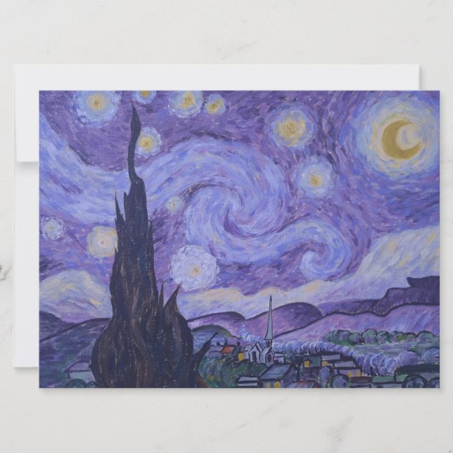 Van Gogh Starry Night Lila Art Print Flat Card Einladung (Vorderseite)