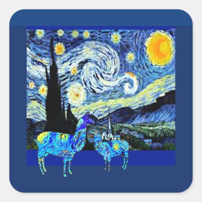 Van Gogh, Starry Night Llamas Quadratischer Aufkleber (Vorderseite)