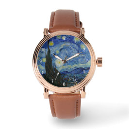 Van Gogh Starry Night Men’s Rose Gold Vintage Armbanduhr