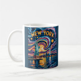 Van Gogh Starry Night New York Liberty Skyline Art Kaffeetasse