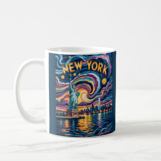 Van Gogh Starry Night New York Liberty Skyline Art Kaffeetasse (Links)