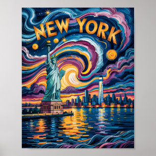 Van Gogh Starry Night New York Liberty Travel Poster
