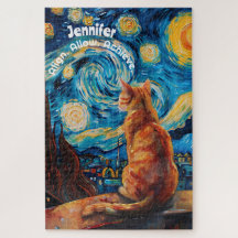 Van Gogh Starry Night Niedlich Cat Puzzle
