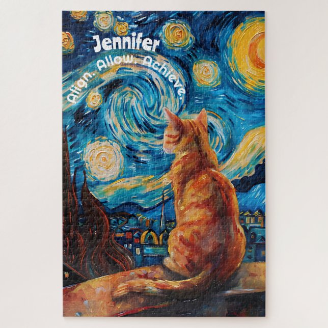 Van Gogh Starry Night Niedlich Cat Puzzle (Vertikal)