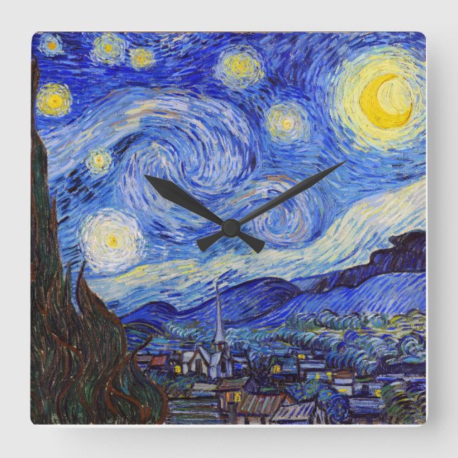 Van Gogh , "Starry Night" , Nr.04 Quadratische Wanduhr (Vorderseite)