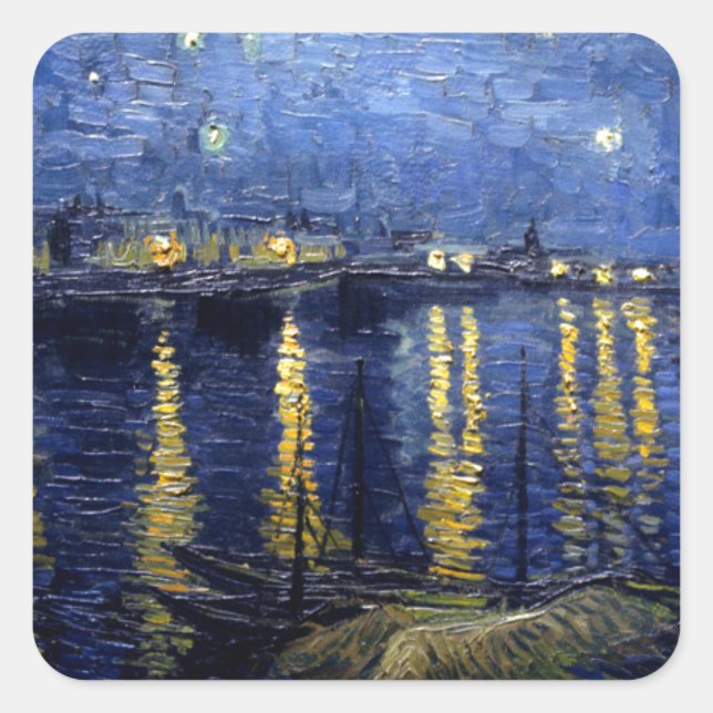 Van Gogh Starry Night Over Rhone Quadratischer Aufkleber (Vorderseite)