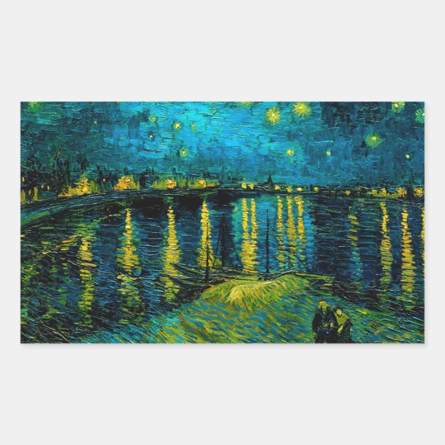 Van Gogh Starry Night Over Rhône Rechteckiger Aufkleber (Vorderseite)