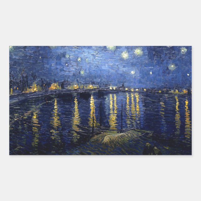 Van Gogh Starry Night Over Rhone Rechteckiger Aufkleber (Vorderseite)