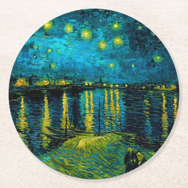 Van Gogh Starry Night Over Rhône Runder Pappuntersetzer (Vorderseite)