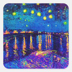 Van Gogh - Starry Night Over the Rhone Pop Art Quadratischer Aufkleber