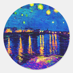 Van Gogh - Starry Night Over the Rhone Pop Art Runder Aufkleber