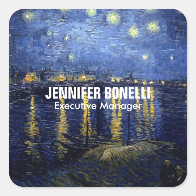 Van Gogh Starry Night Painting Add your Name Quadratischer Aufkleber (Vorderseite)