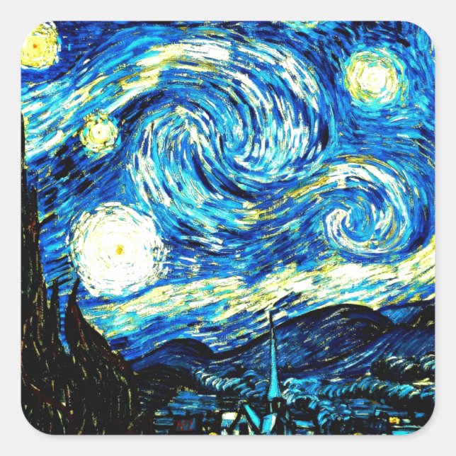 Van Gogh - Starry Night Quadratischer Aufkleber (Vorderseite)