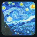 Van Gogh Starry Night Quadratischer Aufkleber<br><div class="desc">Stickers mit Vincent van Gogh Ölgemälde The Starry Night (1889). Inspiriert durch seinen bleibe bei einem Asyl,  zeigt die Kunst ein Dorf unter einem Nachthimmel von blauen und gelben Mond und Sternen. Ein großartiges Geschenk für die Fans von Post-Impressionismus und holländischer Kunst.</div>