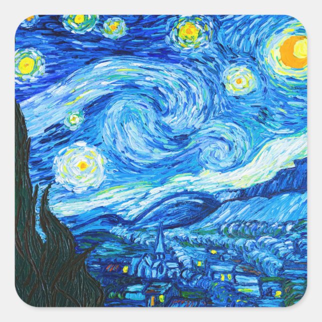 Van Gogh Starry Night Quadratischer Aufkleber (Vorderseite)
