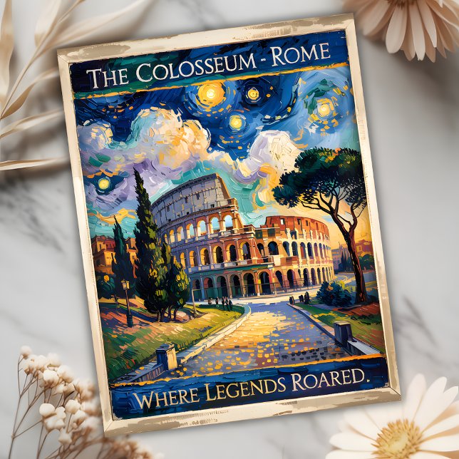 Van Gogh Starry Night Rome Italien Kolosseum Trave Postkarte (Italy Rome Colosseum in Van Gogh Starry Night Style)