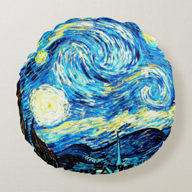 Van Gogh, Starry Night Rundes Kissen (Vorderseite)