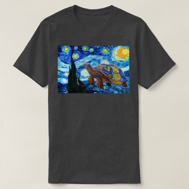 Van Gogh Starry Night Sea Turtle Art Malerei T-Shirt (Design vorne)
