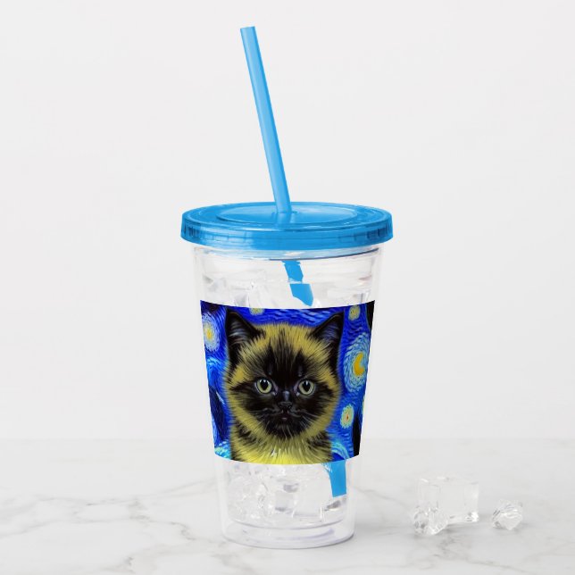 Van Gogh Starry Night Siamese Cat Acryltrinkbecher (Vorderseite Ice)