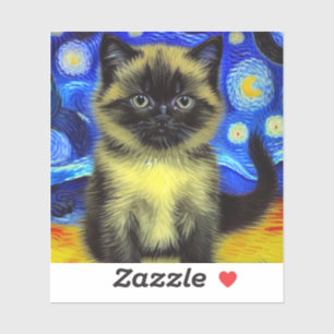 Van Gogh Starry Night Siamese Cat Aufkleber