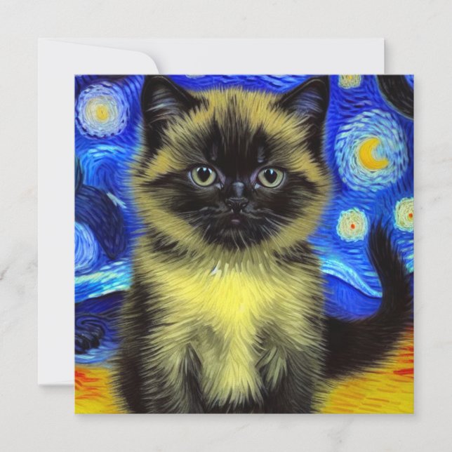 Van Gogh Starry Night Siamese Cat Einladung (Vorderseite)