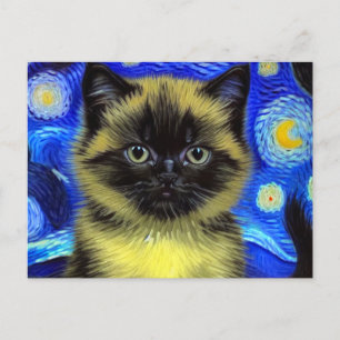 Van Gogh Starry Night Siamese Cat Feiertagspostkarte