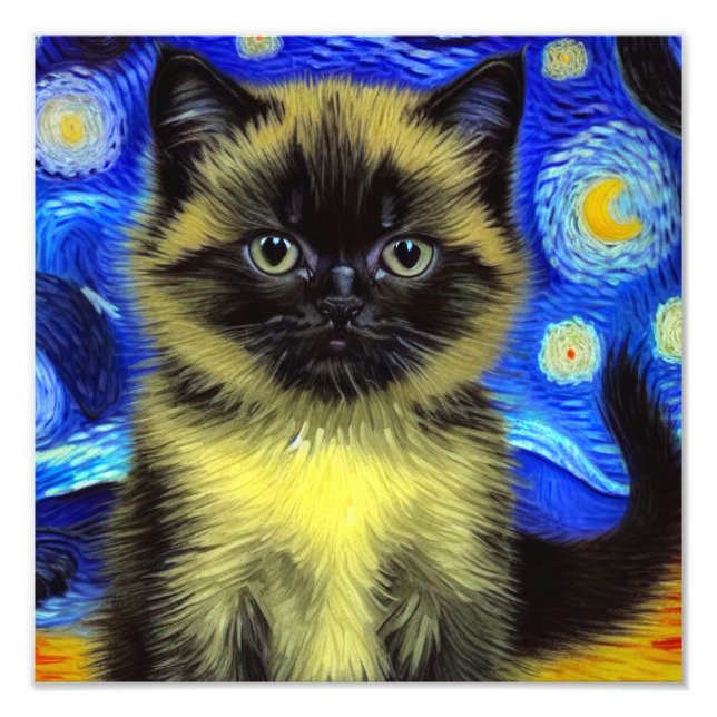 Van Gogh Starry Night Siamese Cat Fotodruck (Vorne)