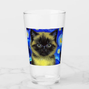 Van Gogh Starry Night Siamese Cat Glas