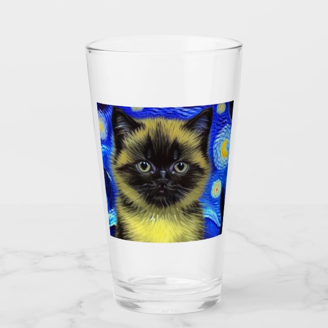 Van Gogh Starry Night Siamese Cat Glas (Vorderseite)