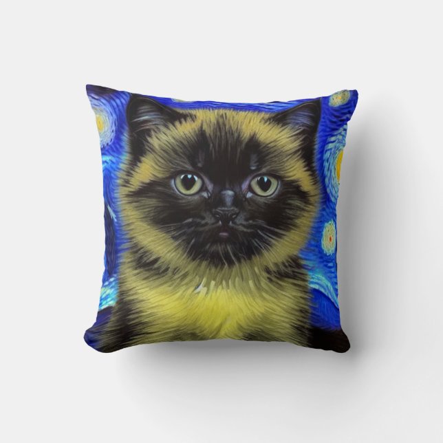 Van Gogh Starry Night Siamese Cat Kissen (Vorderseite)