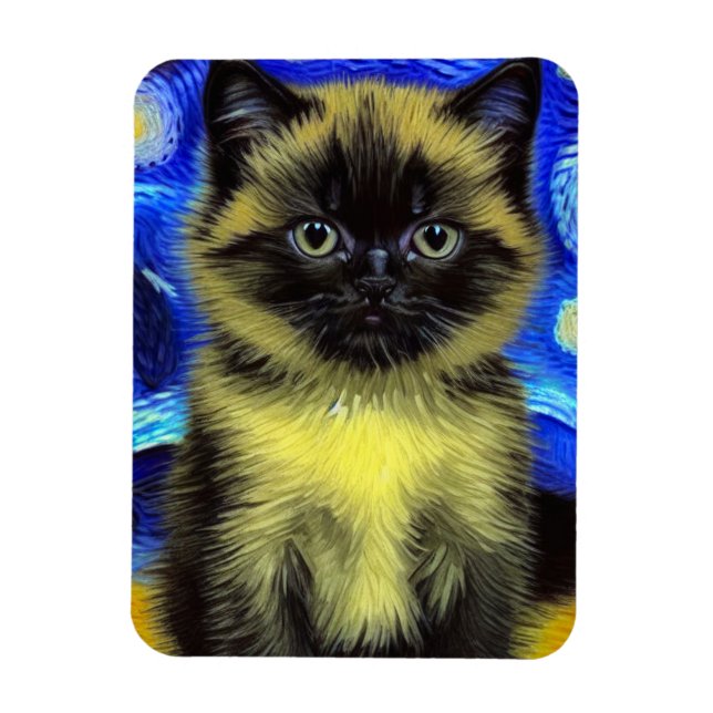 Van Gogh Starry Night Siamese Cat Magnet (Vertikal)