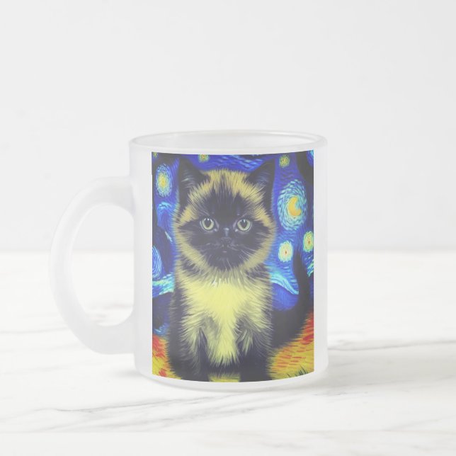 Van Gogh Starry Night Siamese Cat Mattglastasse (Links)