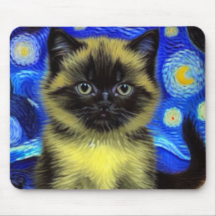 Van Gogh Starry Night Siamese Cat Mousepad