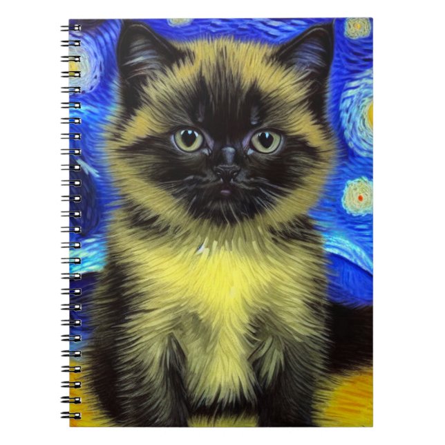 Van Gogh Starry Night Siamese Cat Notizblock (Vorderseite)