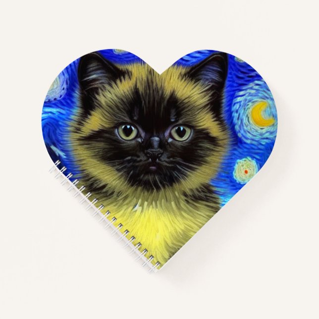 Van Gogh Starry Night Siamese Cat Notizbuch (Vorderseite)