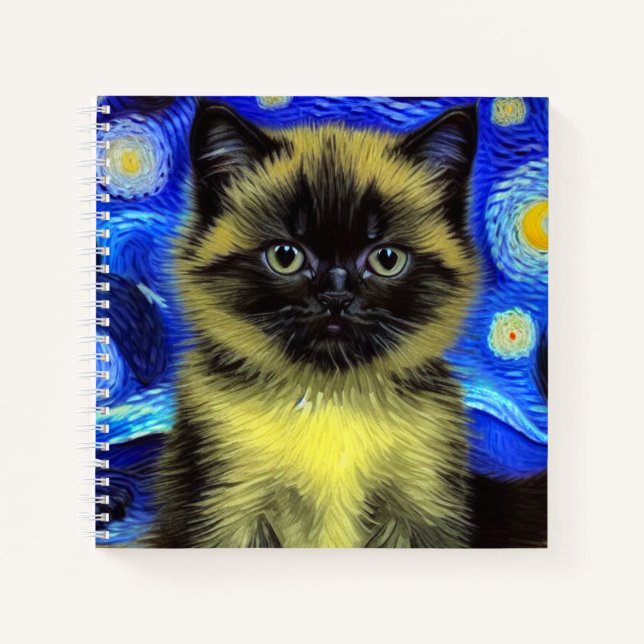 Van Gogh Starry Night Siamese Cat Notizbuch (Vorderseite)