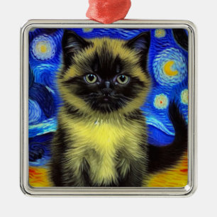 Van Gogh Starry Night Siamese Cat Ornament Aus Metall