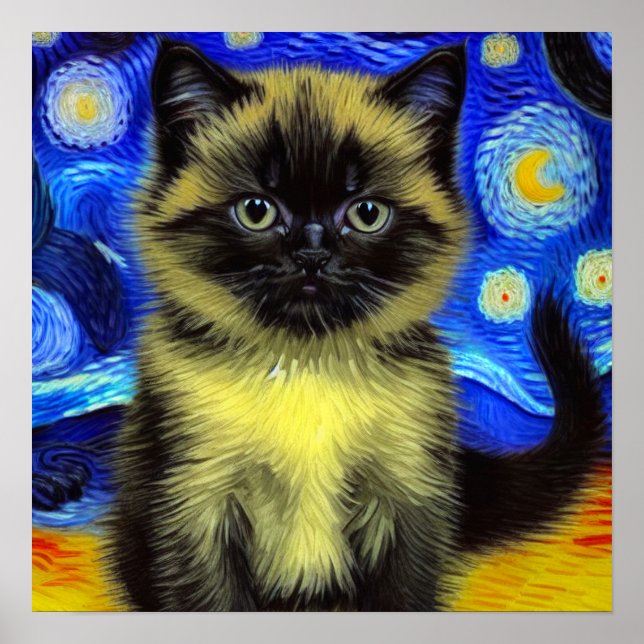 Van Gogh Starry Night Siamese Cat Poster (Vorne)