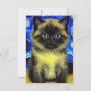 Van Gogh Starry Night Siamese Cat RSVP Karte
