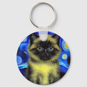 Van Gogh Starry Night Siamese Cat Schlüsselanhänger