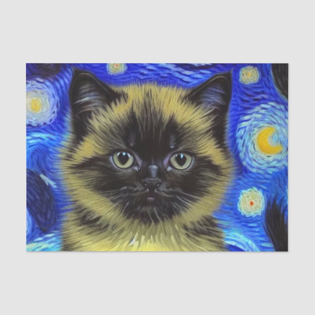 Van Gogh Starry Night Siamese Cat Seidenpapier (Vorderseite)