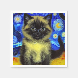 Van Gogh Starry Night Siamese Cat Serviette