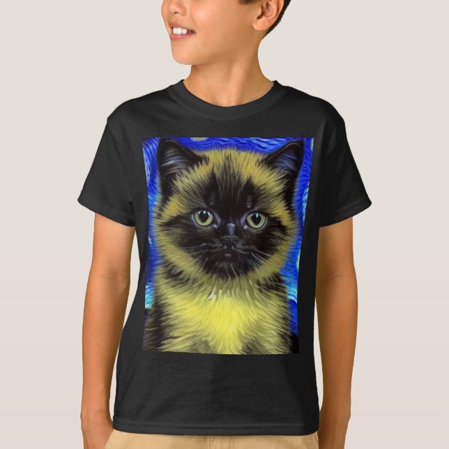 Van Gogh Starry Night Siamese Cat T-Shirt (Vorderseite)