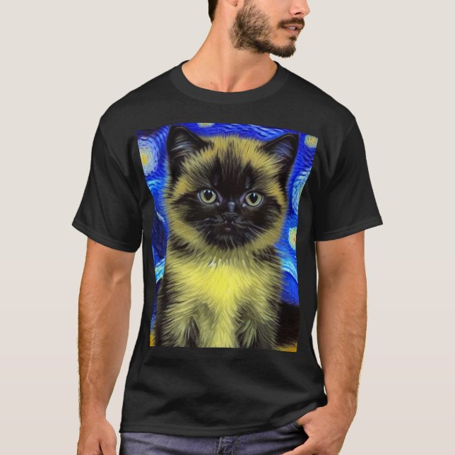Van Gogh Starry Night Siamese Cat T-Shirt (Vorderseite)