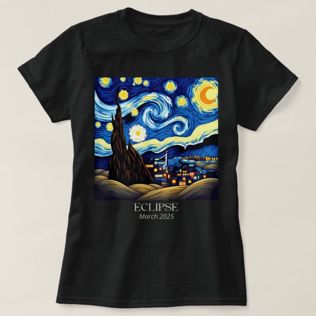 Van Gogh Starry Night Solar Eclipse Lunar Eclipse T-Shirt (Design vorne)