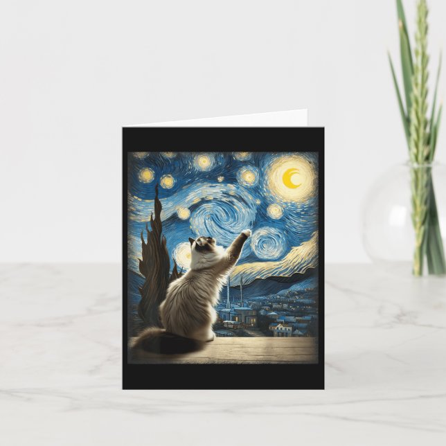 Van Gogh Starry Night Style Artistic Ragdoll Chat Karte (Vorderseite)