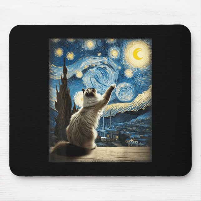 Van Gogh Starry Night Style Artistic Ragdoll Chat Mousepad (Vorne)