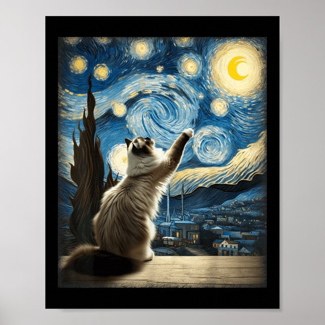 Van Gogh Starry Night Style Artistic Ragdoll Chat Poster (Vorne)